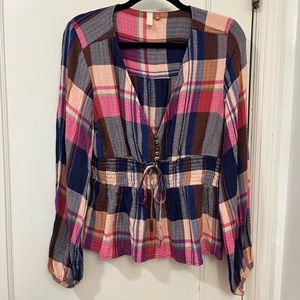 Anthropologie Pilcro Plaid Deep-V Blouse